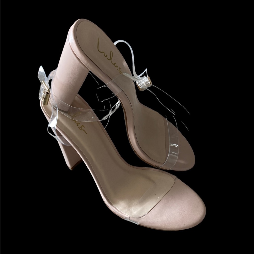 Lulu’s Sandals Transparent Strap Block Heel Shoe Formal Sexy Blush Pink Size 10 - Picture 9 of 9